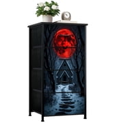 Gothic Dresser for Bedroom with 4 Storage Drawers Eerie Pathway Leading to Dark Gothic Chapel Under Blood Red Moon Bat Dressers Chest of Drawers Steel Framed Fabric Closet Organizers for Entryway