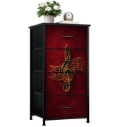 Gothic Dresser for Bedroom with 4 Storage Drawers Gold music notes solid black Dressers Chest of Drawers Steel Framed Fabric Closet Organizers for Boys Man Cave Dorm Entryway