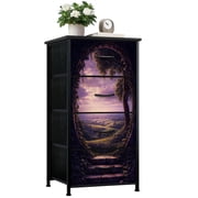 Gothic Dresser for Bedroom with 4 Storage Drawers Magical Forest Archway Stone Leading Dressers Chest of Drawers Steel Framed Fabric Closet Organizers for Dorm Entryway End Table Living Room