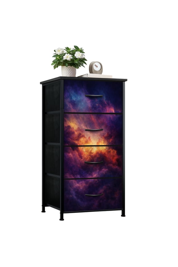 Gothic Dresser for Bedroom with 4 Storage Drawers Rainbow Clouds Dressers Chest of Drawers Steel Framed Fabric Closet Organizers for Boys Man Cave Dorm Entryway