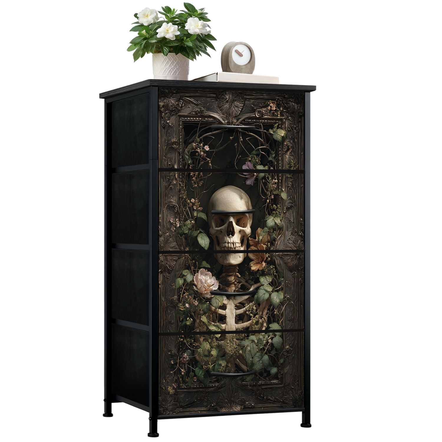 Skeleton Drawers Gothic Dresser for Bedroom with 4 Storage Drawers Skeleton Vibrant ...
