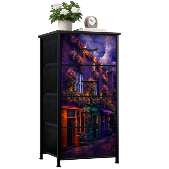 Gothic Dresser for Bedroom with 4 Storage Drawers street Dublin Ireland Dressers Chest of Drawers Steel Framed Fabric Closet Organizers for Dorm Entryway