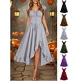 thumbnail image 1 of Gothic Dresses for Women Medieval Renaissance Halloween Costume Lace Up Corset High Low Ruffle Hem Square Neck Vintage Gown, 1 of 6