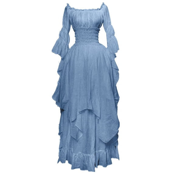Gothic Dresses for Women Renaissance Wedding Guest Dresses Puff Sleeve off Shoulder Ruffle Victorian Dress Halloween Medieval Costume