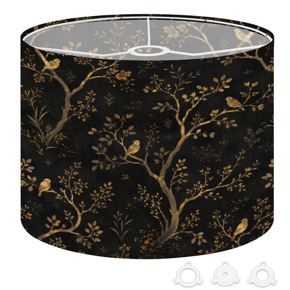 Gothic Drum Lampshades 13"x13"x10" Gold Birds Branches Black Botanical Details Light Shade for Table Lamps Floor Lamp Shades Replacement Assembly Required