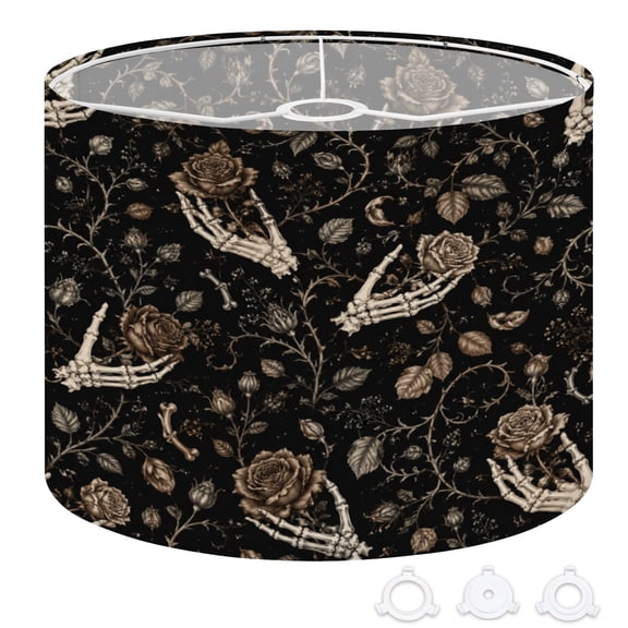 Gothic Drum Lampshades 13"x13"x10" Skeleton Holding Rose Glowing Light Shade for Table Lamps Floor Lamp Shades Replacement Assembly Required