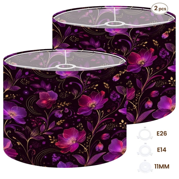 Gothic Drum Lampshades Set of 2 13"x13"x10" Floating Irises Translucent Burgundy Petals Light Shade for Table Lamps Floor Lamp Shades Replacement Assembly Required