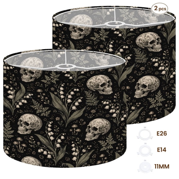 Gothic Drum Lampshades Set of 2 13"x13"x10" Lily Valley Human Skull Gothic Botanical Engraving Black Light Shade for Table Lamps Floor Lamp Shades Replacement Assembly Required