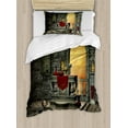 thumbnail image 1 of Gothic Duvet Cover Set, Altar Table in Castle Baroque Era Inspired Alchemy Wizard Design, Decorative 2 Piece Bedding Set with 1 Pillow Shams, Twin Size, Reseda Green Mustard, by Ambesonne, 1 of 3