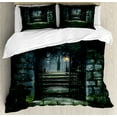 thumbnail image 1 of Gothic Duvet Cover Set, Image of the Door of a Dark Old Haunted House Cemetery Dead Myst Fiction Art Print, Decorative 3 Piece Bedding Set with 2 Pillow Shams, King Size, Green Grey, by Ambesonne, 1 of 3