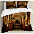 thumbnail image 1 of Gothic Duvet Cover Set King Size, Ancient Passage with Stairways Secret Gateway Mystical Pillars Medieval Temple Theme, Decorative 3 Piece Bedding Set with 2 Pillow Shams, Red Brown, by Ambesonne, 1 of 3