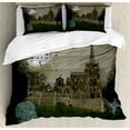 thumbnail image 1 of Gothic Duvet Cover Set, Old Village and Graves with Medieval Castle and Full Moon Birds Fog Horror Art, Decorative 3 Piece Bedding Set with 2 Pillow Shams, King Size, Beige Green, by Ambesonne, 1 of 3