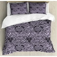 thumbnail image 1 of Gothic Duvet Cover Set Queen Size, Black Lace Style Needlecraft Pattern with Ornate Flowers Feminine Victorian Motifs, Decorative 3 Piece Bedding Set with 2 Pillow Shams, Lilac Black, by Ambesonne, 1 of 3