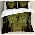 thumbnail image 1 of Gothic Duvet Cover Set Queen Size, Fantasy Scene with Old Fashioned Wooden Torch and Skull Candlesticks in Dark Spooky Room, Decorative 3 Piece Bedding Set with 2 Pillow Shams, Brown, by Ambesonne, 1 of 3