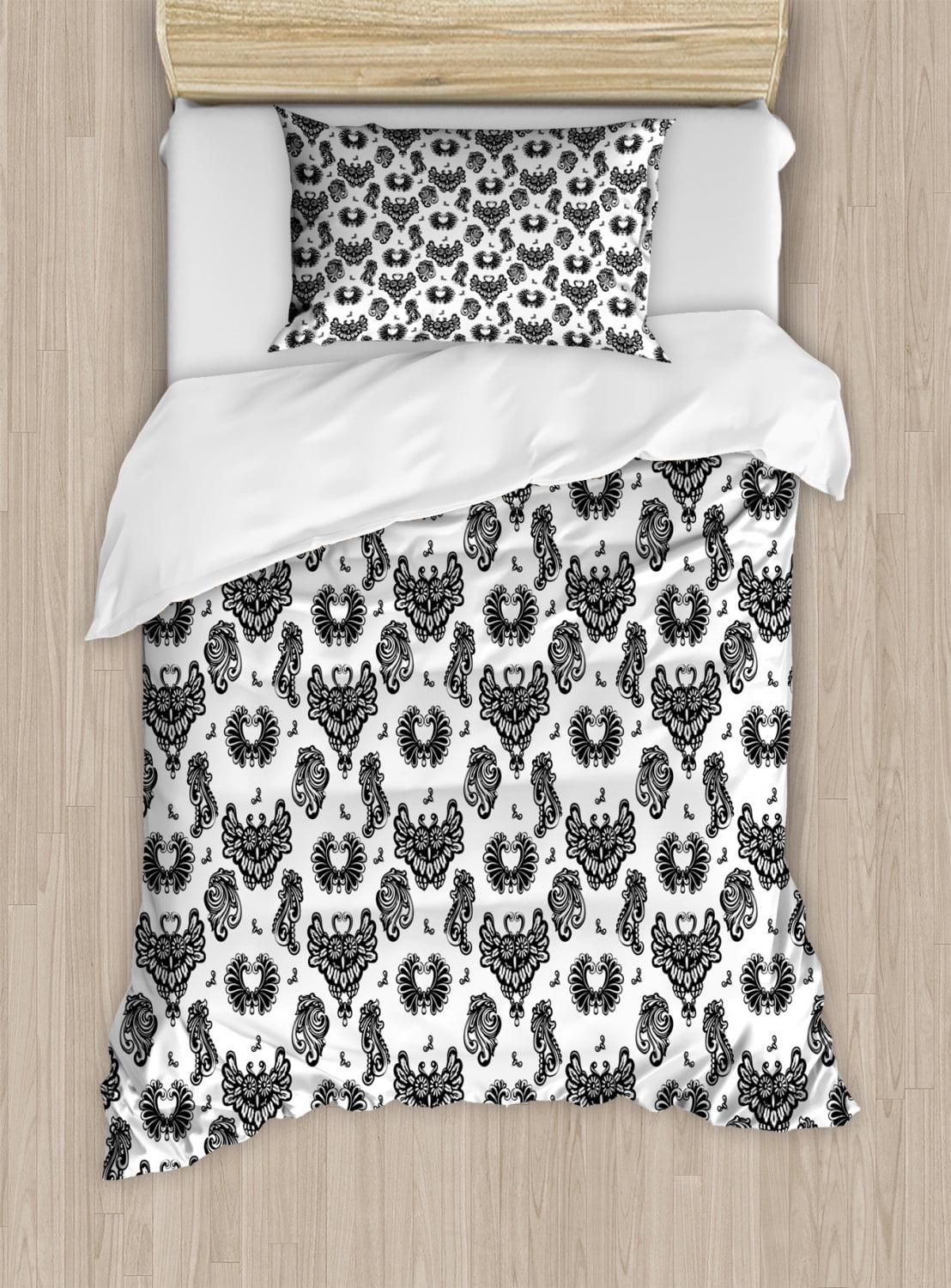 Twin Black and White Gothic Floral Duvet Cover Set