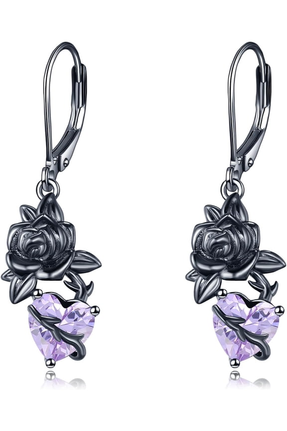 Gothic Earrings for Women Black Rose Flower Heart Dangle Earrings Goth Jewelry Gifts for Women (June birthstone rose earrings)