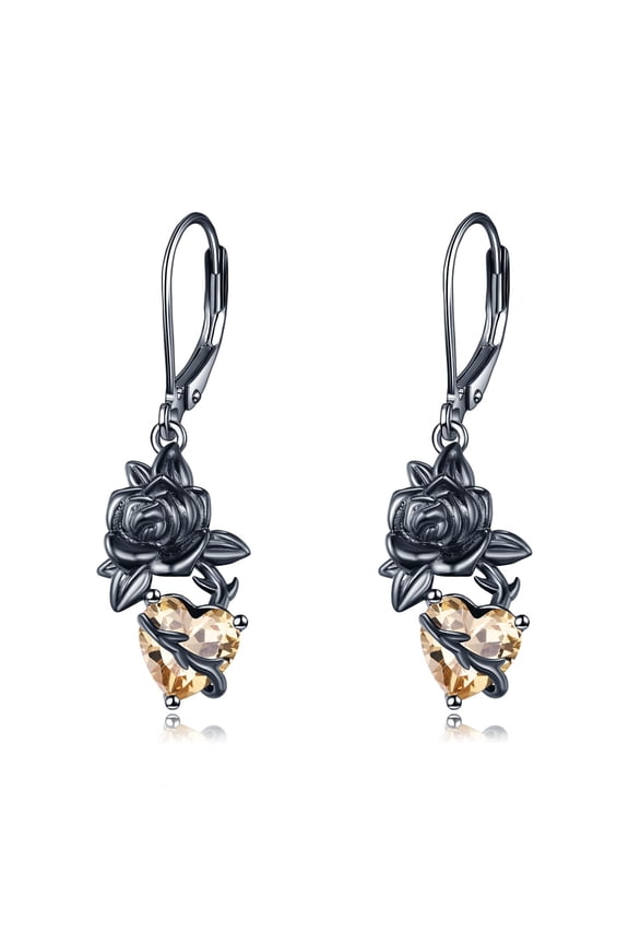 Gothic Earrings for Women Black Rose Flower Heart Dangle Earrings Goth Jewelry Gifts for Women (November birthstone rose earrings)