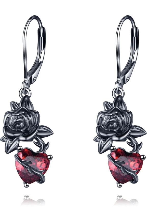 Gothic Earrings for Women Black Rose Flower Heart Dangle Earrings Goth Jewelry Gifts for Women
