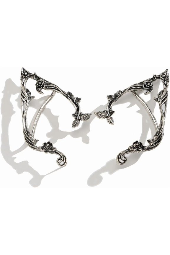 Gothic Elves Ear Cuff 2pcs Piercing Cartilage Climber Ear Wrap Retro Silver, Clip on, Style A5027