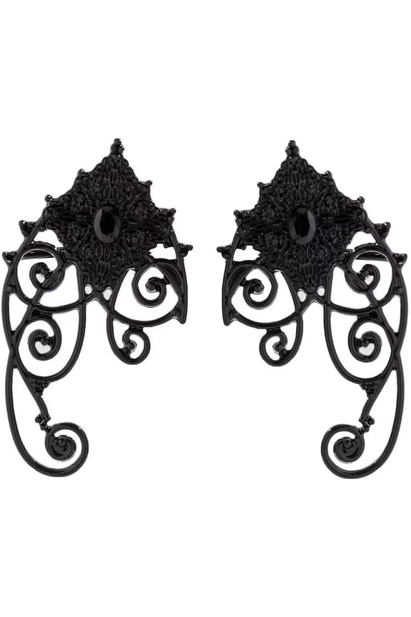 Gothic Elves Ear Cuff 2pcs Piercing Retro Black Studs Punk Hip Hop Clip On Statement Earrings