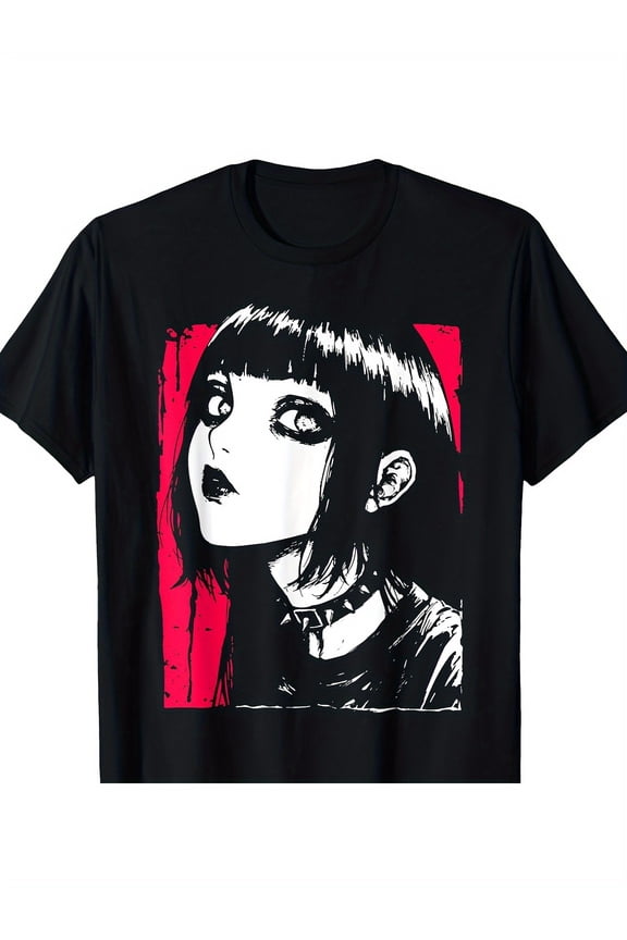 Gothic Emo Anime Girl Graphic Vintage Grunge Y2k Cotton Men's Women's Unisex T-Shirt