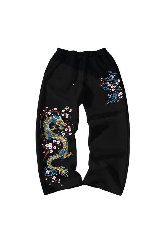 Gothic Emo Streetwear Pants Oversized Graphic Sweatpants Men Baggy Sweatpants Y2K Clothes Men Gym Flame Thorn Print Wide Leg Trousers