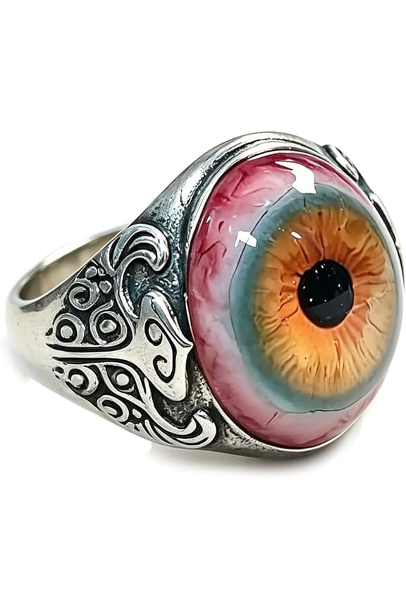 Gothic Eye Ring, Realistic Eyeball Design Silver Resin Jewelry, Open ring design, Vintage Halloween Party Gift for Men Women(A)
