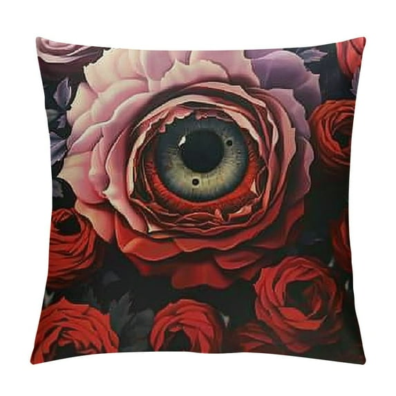 Gothic Eyes Flower Pillow Cover for Couch Sofa Bed Halloween Floral Pillow Cover Mystery Bohemia Pillowcase Soft Cushion Case Abstract Red Rose Outdoor Pillow Cover