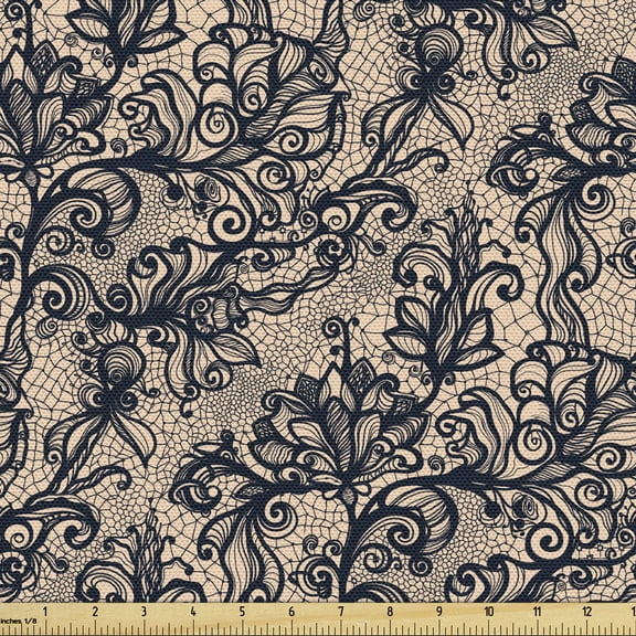 Ambesonne Gothic Fabric by the Yard Upholstery, Nature Inspired Feminine, 2 Yards, Tan Black