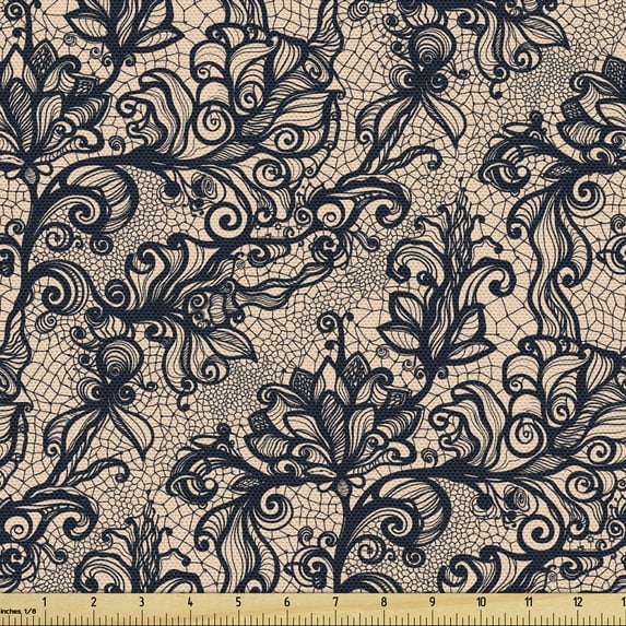 Ambesonne Gothic Fabric by the Yard Upholstery, Nature Inspired Feminine, 3 Yards, Tan Black