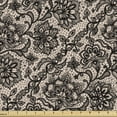 thumbnail image 1 of Gothic Fabric by the Yard Upholstery, Abstract Graphic Lace Pattern Flowers Butterflies Old Fashioned Nature Inspired, Decorative Fabric for DIY and Home Accents, 5 Yards, Tan Black by Ambesonne, 1 of 4