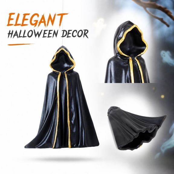 Gothic Faceless Ghost Resin Figurine, Black Hooded Cloak Statue, Halloween Hanging Ornament for Tabletop, Shelf and Porch Decor Black