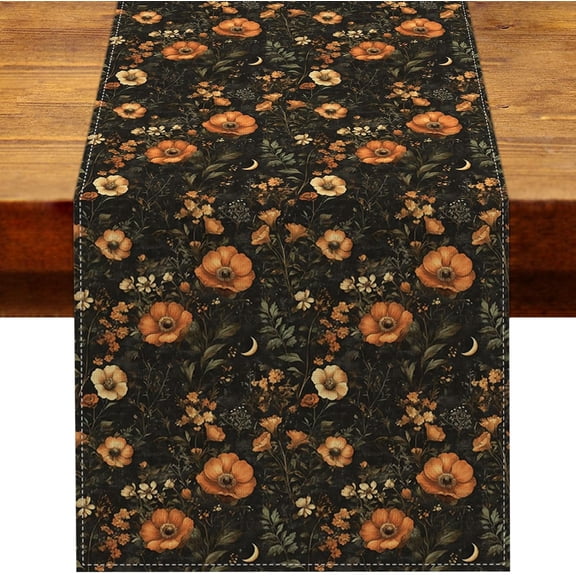 Gothic Fall Halloween Floral Table Runner Dark Moody Vintage Autumn Spooky Horror Theme Party Decoration Home Kitchen Dining Table Decor