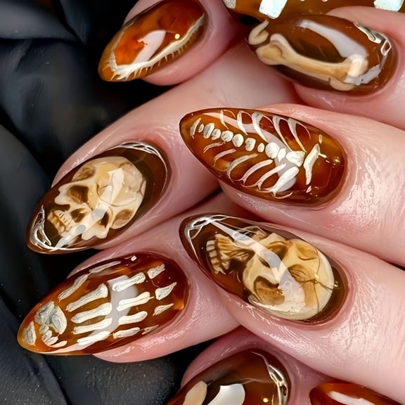Gothic False Nails For Costume Parties Skull Easy To Wear ABS Materials Halloween Pattern Art