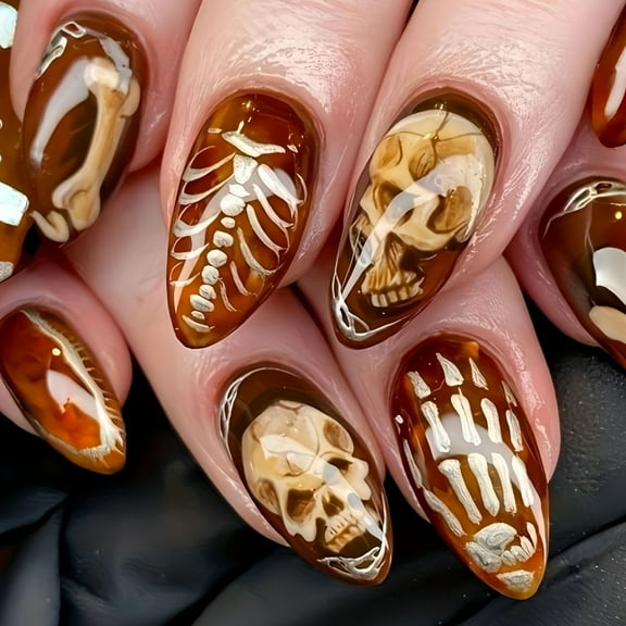 Gothic False Nails For Costume Parties Skull Easy To Wear ABS Materials Halloween Pattern Art