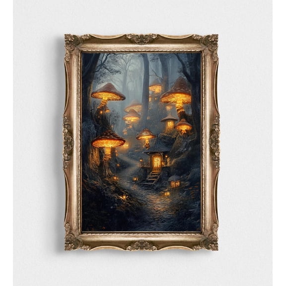 Gothic Fantasy Forest Art Poster, Mystical Woodland & Mushroom Scene, Enchanted Magic Landscape, Dark Fairytale Decor, Dreamers, 8x12 UNFRAMED