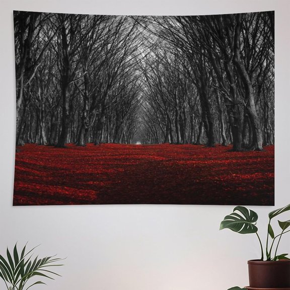 Gothic Fantasy Forest Tapestry Wall Hanging Misty Foggy Mysterious Nature Woodland Landscape Scenery Tapestries Home Decor for Living Room Bedroom Farmhouse Apartment Dorm 60"x90"