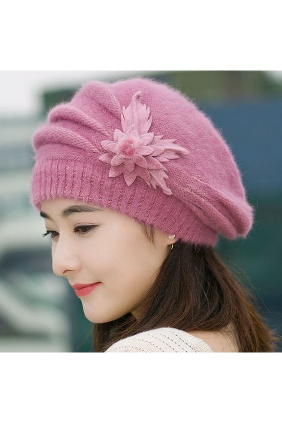 French Beret Bucket Hat And Beret, Red Beret, Straw Fedora, for Fisherman Hat Fashion Womens Flower Knit Crochet Beanie Hat Winter Warm Cap Beret Purple