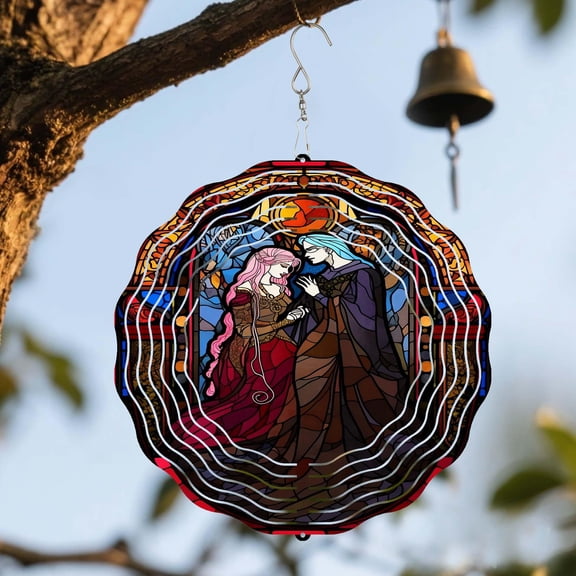 Gothic Female Portrait 3D Wind Spinner Stained Glass Halloween