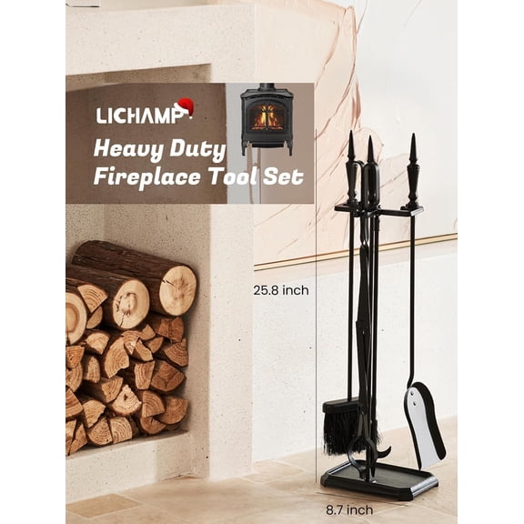 Gothic Fireplace Tools Set, 5-Pieces Indoor Outdoor Sturdy Fire Place Poker Sets with Gothic Handle, FTS35BK