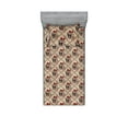 thumbnail image 1 of Gothic Fitted Sheet & Pillow Sham Set, Skull Face Impressions Branches of Roses Crossing Bones Grunge, Decorative Printed 2 Piece Bedding Decor, Twin, Ecru Taupe Grey and Scarlet, by Ambesonne, 1 of 2