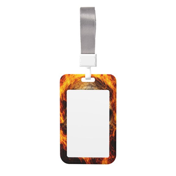Gothic Flaming Skull Intense Fire Badge Holder with Lanyard ID Name Work Card Tag Protector Case for Teacher Nurse Doctor Office