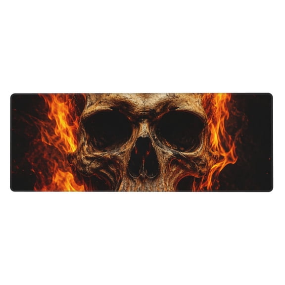 Gothic Flaming Skull Intense Fire Mouse Pad Extended Large Gaming Mousepad Non-Slip Rubber Big Keyboard Desk Mat 31.5 X 11.8 Inch