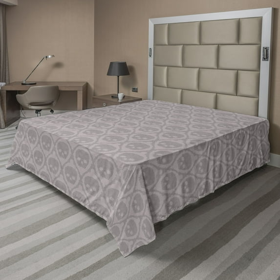 Ambesonne Gothic Flat Bedding Sheet Soft Top Sheet, Vintage Skull Flower Print, Full, Pale Mauve and Mauve Taupe