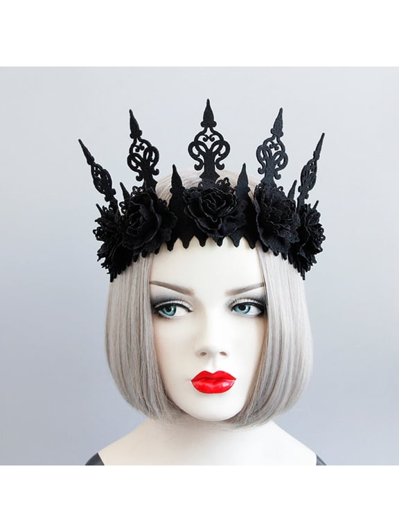 Gothic Black Crown Floral Headband for Women