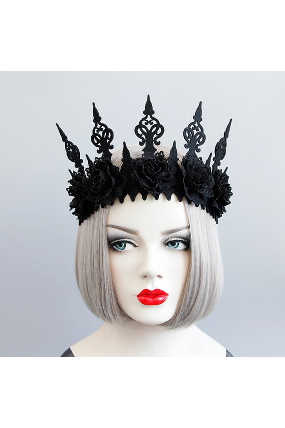 Gothic Black Crown Floral Headband for Women