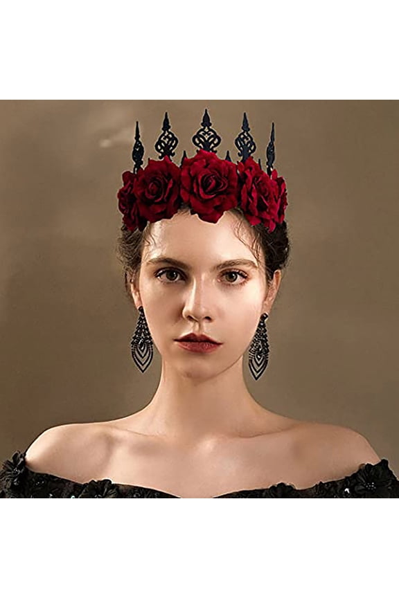 Gothic Floral Headpiece Vintage Headband Red Rose Flower Hair Bands Masquerade Hair Accessory For Witcher Makeup Party Headbands for Hair Women Boys Sweat Bands Head Thin Headbands Men Sweat Head