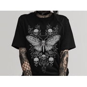 Gothic Floral Skull Moth T-Shirt, Goth Graphic Tee, Witchy Whimsigoth Shirt, Alternative Grunge Clothing, Emo Alt Top Gift