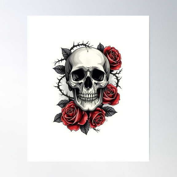 Gothic Floral Skull Poster Wall Art, Modern Wall Decor For Living Room Bedroom, 16x24 UNFRAMED