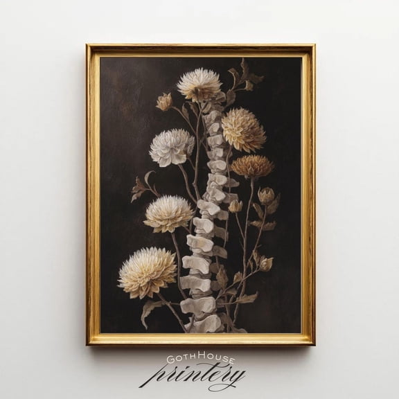 Gothic Floral Spine Print, Macabre Wall Art, Dark Academia Print, Unframed Paper Poster 8x10in